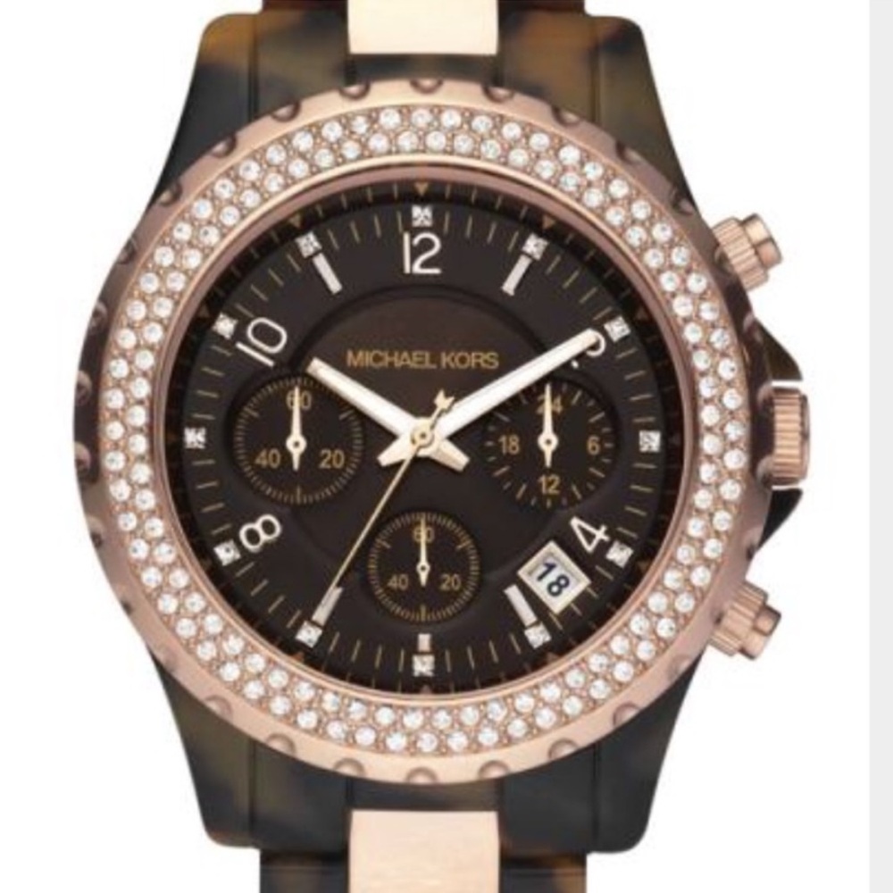 Gold/Tortoise Michael Kors Watch with diamond accents